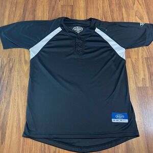Louisville Slugger Baseball Jersey Youth Small Black White Henley Shirt LS